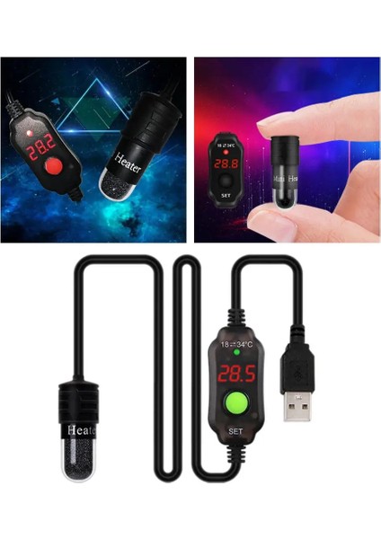Küçük Akvaryum Balık Tankı Isıtıcı Sıcaklık Kontrol Dalgıç Termostat Isıtıcı USB Dijital LED Kaplumbağa Tankı Isıtma Çubuğu (Yurt Dışından)
