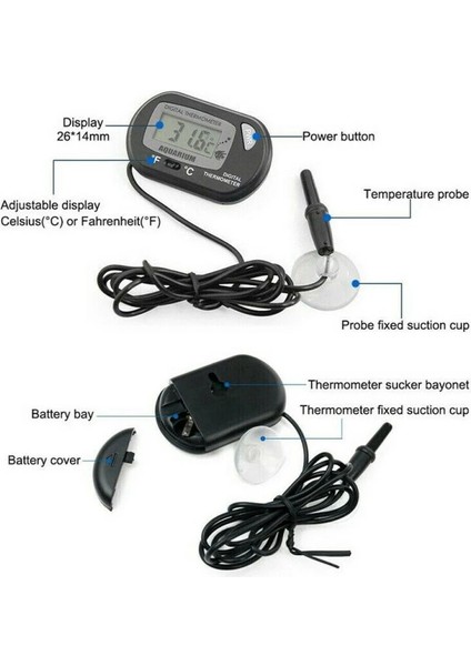Siyah Stil Dijital Termometre LCD Su Geçirmez Balık Akvaryum Su Deposu Sıcaklık Termometre Ölçer Sucul Pet Malzemeleri Termometre (Yurt Dışından) modelleri
