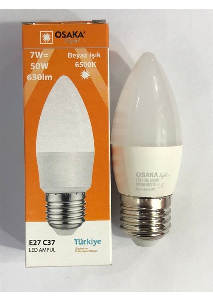 10 Adet Osaka 7W=50W 630 Lümen E27 LED Buji 6500 Kelvin Beyaz