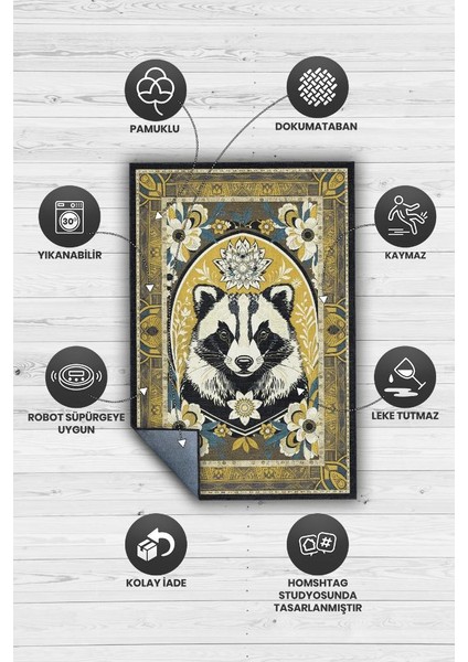 Nuh'un Gemisi Koleksiyonu Porsuk Çiçek Desenli Temalı Vintage Renkli Maksimalist Halı