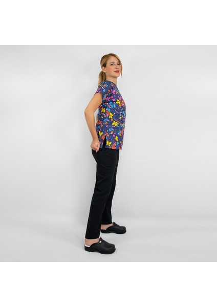 Butterfly Kelebek Desenli Likralı Uni Doktor Hemşire Scrubs Üniforma Takımı