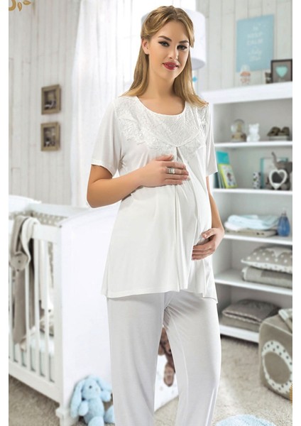 Ekru Hamile ( Lohusa ) Pijama Takımı - 1606 - Beden M 275097