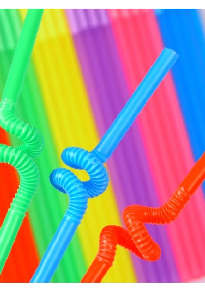 Renkli Ince Kıvrımlı Artistik Pipet 50'li fiyatları