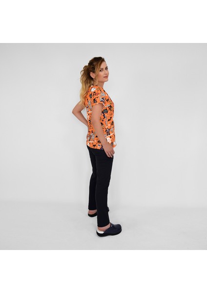 Cadılar Bayramı Desenli Likralı Unisex Doktor Hemşire Scrubs Üniforma Takımı fiyatları