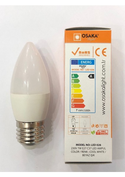 3 Adetosaka 7W=50W 630 Lümen E27 LED Buji 6500 Kelvin Beyaz modelleri