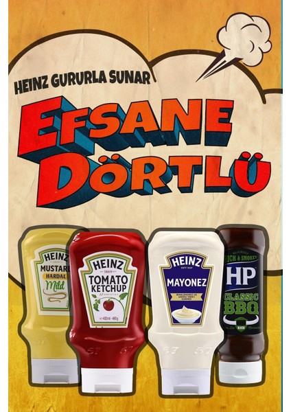 Efsane Dörtlü Set (Hardal 400 gr+Ketçap 460 gr+Mayonez 400 gr+Barbekü Sos 465 gr)