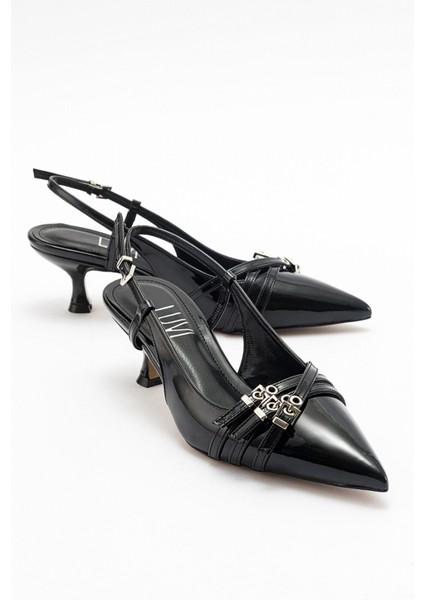 Woss Siyah Rugan Kemer Detaylı Kadın Topuklu Ayakkabı