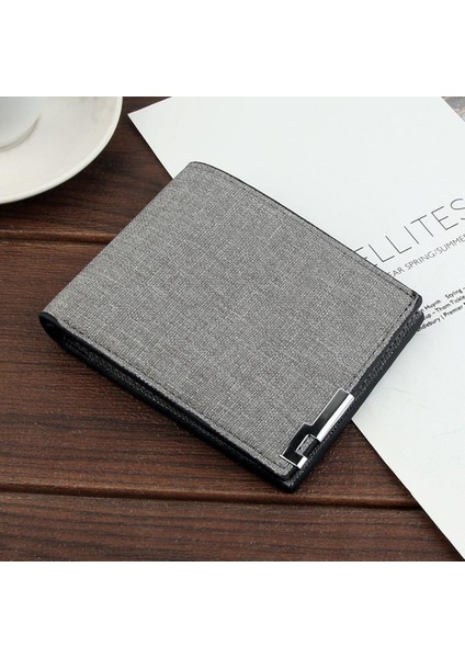 Erkek Cüzdanı Bozuk Para Cüzdanı Kısa Ince Erkek Cüzdanı Cüzdan Kredi Kartı Ikiye Katlanmış Kanvas Cüzdan Günlük Kart Sahibinin Küçük Metal Tokası (Yurt Dışından)