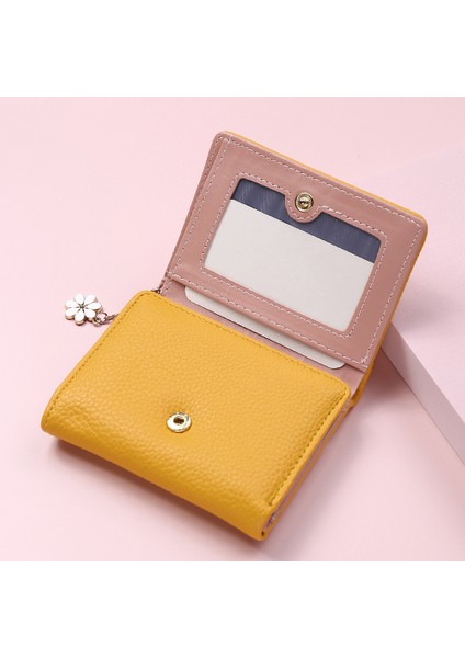 2022 Yeni Moda Kadın Küçük Cüzdan Bayanlar Küçük Kart Tutucu Baskı Lychee Desen Sevimli Sarı Iki Katlı Kadın Bozuk Para Çantaları (Yurt Dışından) fiyatları