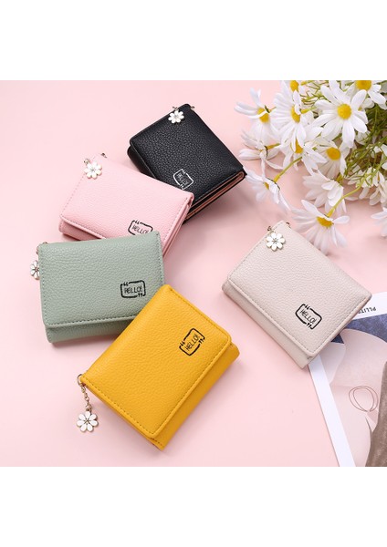 2022 Yeni Moda Kadın Küçük Cüzdan Bayanlar Küçük Kart Tutucu Baskı Lychee Desen Sevimli Sarı Iki Katlı Kadın Bozuk Para Çantaları (Yurt Dışından) fırsatları