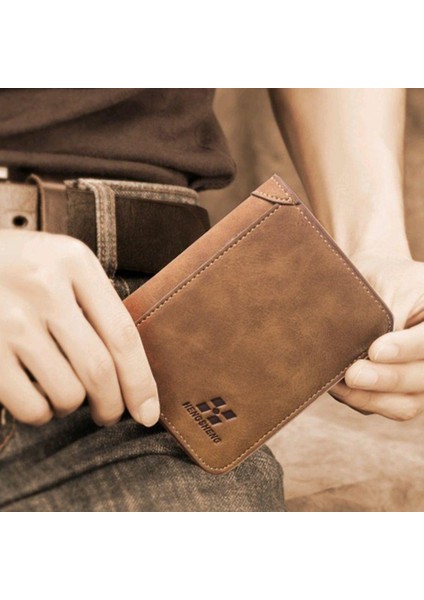 Erkek Cüzdan Kısa Üçe Katlanmış Kimlik Kredi Banka Kartvizitlik Vintage Bifold Bozuk Para Cüzdanı Erkek Debriyaj Cep Para Çanta Klipsi Kese (Yurt Dışından)