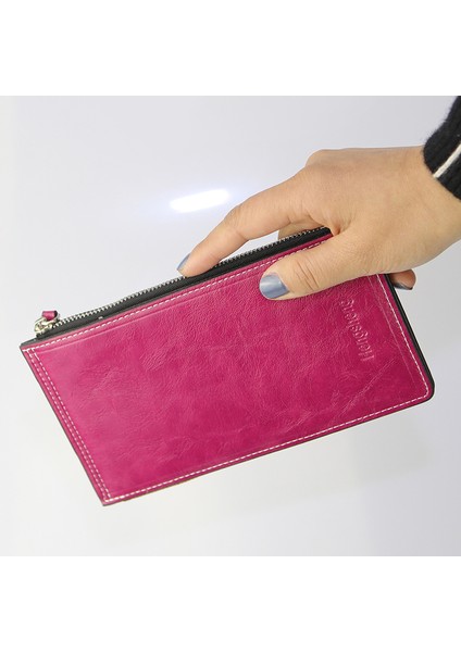1 Adet Deri Cüzdan Kadın Uzun Kart Tutucu Bayanlar Debriyaj Çanta Kadın Cüzdan Fermuarlı Para Çantası Para Cep Para Çantası (Yurt Dışından)