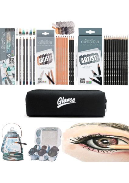 Cretacolor Artist Studio Sketching Pencils 11'li Aquagraph Sulandırılabilir Set 6'lı Kalemlik Hediye