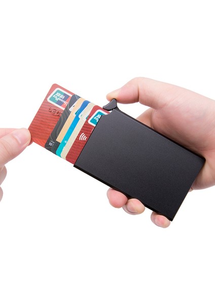 Alüminyum Kart Tutucu Metal Erkekler Kredi Kartı Tutucu Rfid Engelleme Mini Ince Cüzdan Otomatik Pop Up Kart Kılıfı Koruyucu (Yurt Dışından)