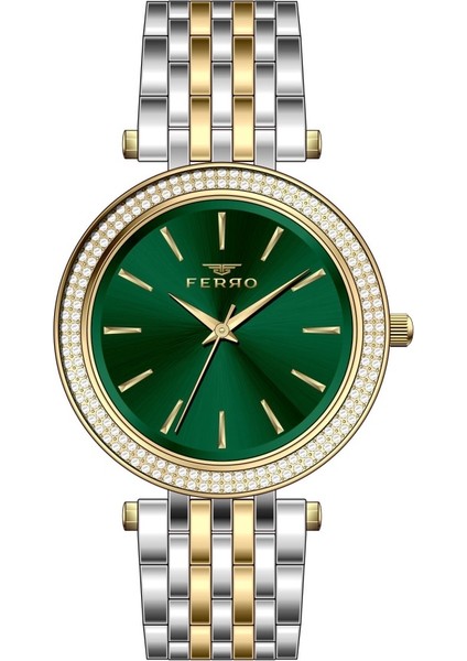 FL21449A-D6 Quartz Çelik Altın/gri Yeşil Kadran 36 mm Kadın Kol Saati