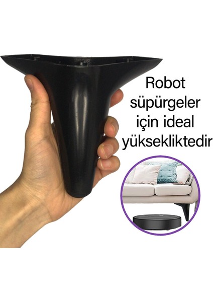 8 Adet Zelve 12 cm Siyah Lüx Mobilya Kanepe Sehpa Ünite Koltuk Ayağı Baza Ayak