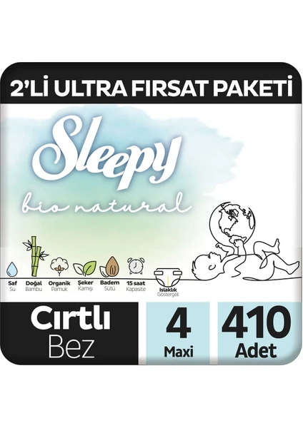 Bio Natural 2'li Ultra Fırsat Paketi Bebek Bezi 4 Numara Maxi 410 Adet