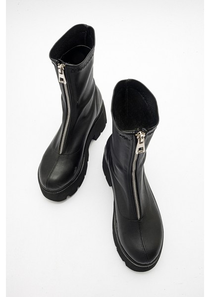 Ovil Siyah Streç Kalın Taban Fermuarlı Kadın Bot modelleri