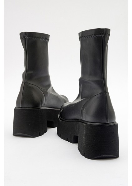 Ovil Siyah Streç Kalın Taban Fermuarlı Kadın Bot fırsatları