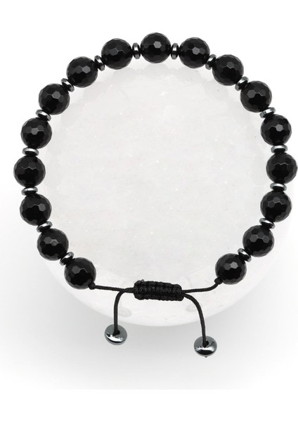 Onix Doğal Taş Makrome Örme Bileklik Fasetli Küre Kesim