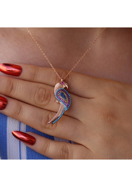 Renkli Taşlı Nazar Boncuklu Şirin Papağan Gümüş Kolye indirimleri