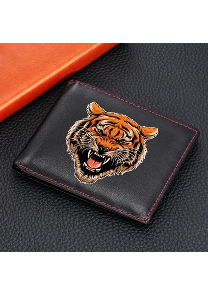 Moda Kısa Cüzdan Erkekler Için Hediye Kaplan Kafası Desen Bifold Cüzdan Rahat Katı Erkek Para Kart Tutucu Cep Cüzdan Billetera (Yurt Dışından)