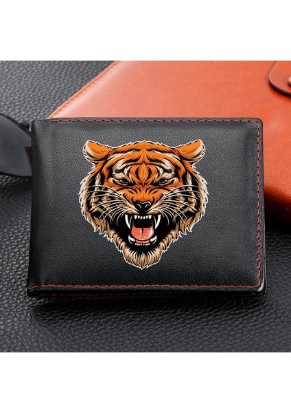 Moda Kısa Cüzdan Erkekler Için Hediye Kaplan Kafası Desen Bifold Cüzdan Rahat Katı Erkek Para Kart Tutucu Cep Cüzdan Billetera (Yurt Dışından)