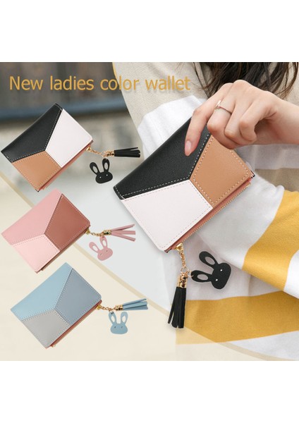 Kadın Pu Deri Bozuk Para Cüzdanı Moda Kontrast Renk Mini Kısa Cüzdan Rahat Bayanlar Püskül Fermuar Kart Tutma ile Tavşan Kolye (Yurt Dışından) fiyatları