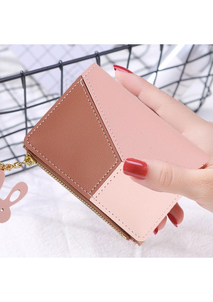 Kadın Pu Deri Bozuk Para Cüzdanı Moda Kontrast Renk Mini Kısa Cüzdan Rahat Bayanlar Püskül Fermuar Kart Tutma ile Tavşan Kolye (Yurt Dışından) modelleri