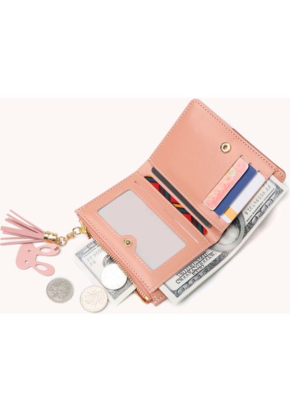 Kadın Pu Deri Bozuk Para Cüzdanı Moda Kontrast Renk Mini Kısa Cüzdan Rahat Bayanlar Püskül Fermuar Kart Tutma ile Tavşan Kolye (Yurt Dışından) indirimleri