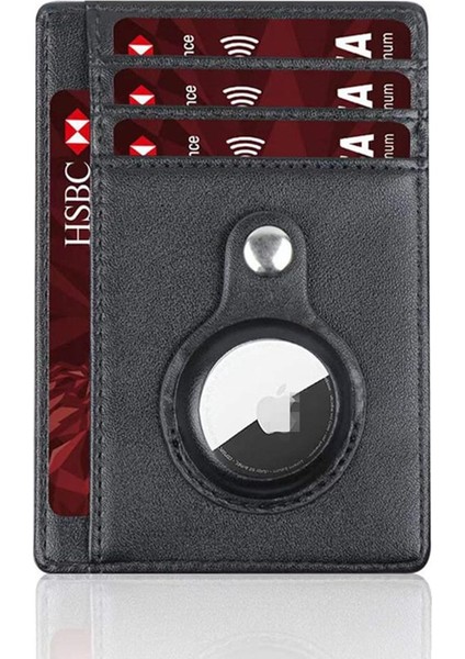 Pu Deri Erkek Hava Etiketleri Cüzdan Casekey Apple Hava Etiketleri Anti-Kayıp Koruyucu Kapak Standı Çok Fonksiyonlu Kart Tutucu Klip Kılıf (Yurt Dışından)