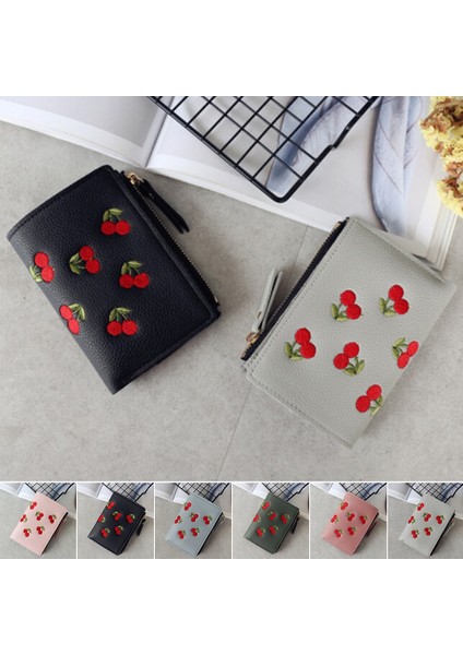 Kadınlar Sevimli Küçük Kiraz Nakış Cüzdan Toka Katlanır Kız Cüzdan Marka Tasarlanmış Pu Deri Bozuk Para Cüzdanı Kadın Kart Sahibinin (Yurt Dışından) fiyatları