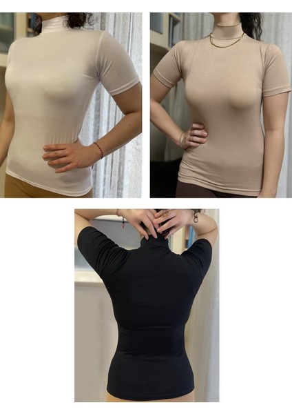 Kadın Kısa Kol Yarım Balıkçı Boğazlı Body 3 Adet
