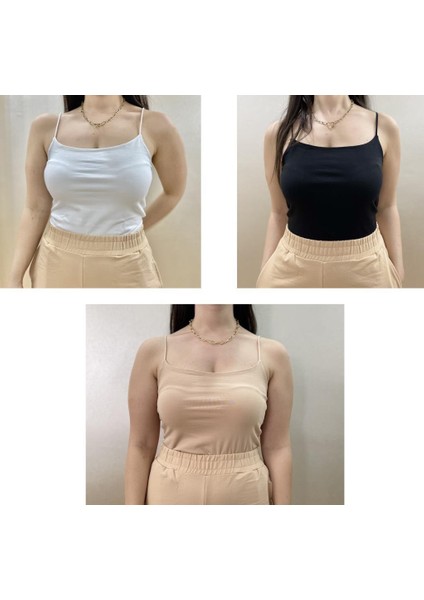 Kadın Pamuklu Crop Top Askılı Büstiyer 3 Adet