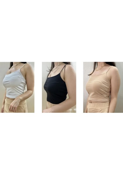 Kadın Pamuklu Crop Top Askılı Büstiyer 3 Adet