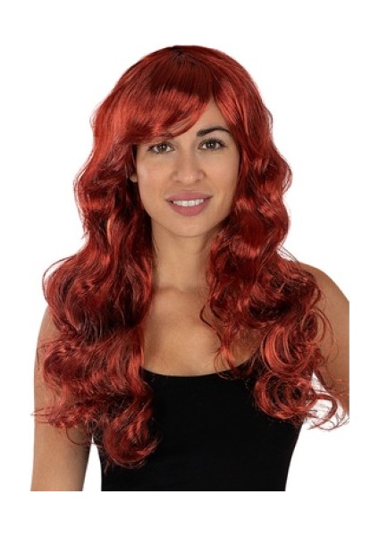 Kotyora Kızıl Renk Kahküllü Dalgalı Uzun Parti Peruğu