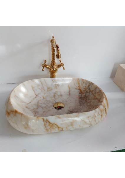 Afyon Sarılı Mermer Bombeli Oval Lavabo