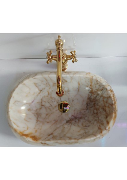 Afyon Sarılı Mermer Bombeli Oval Lavabo