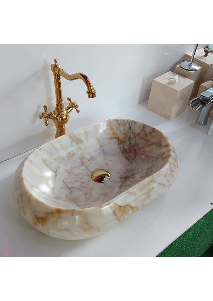 Afyon Sarılı Mermer Bombeli Oval Lavabo