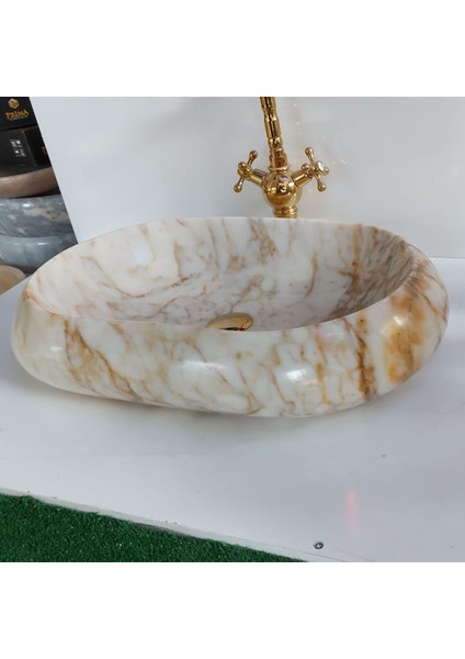 Afyon Sarılı Mermer Bombeli Oval Lavabo