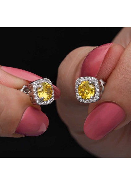 Gümüş Sarı Baget Taşlı Kadın Küpe indirimleri