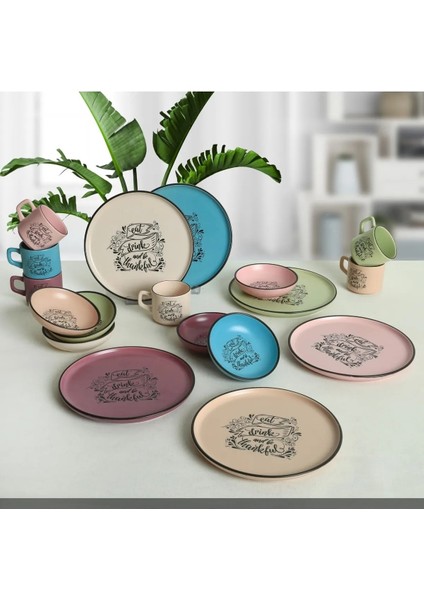 Yazılı Pasta Çay Seti 18 Parça