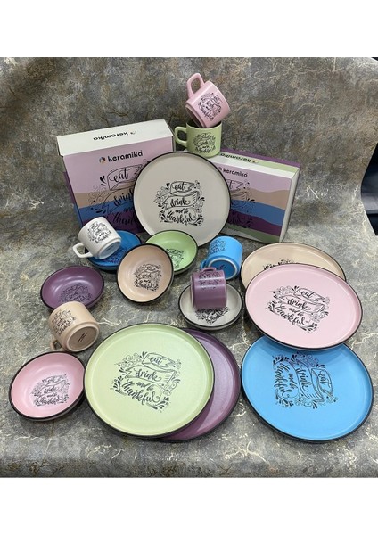 Yazılı Pasta Çay Seti 18 Parça modelleri