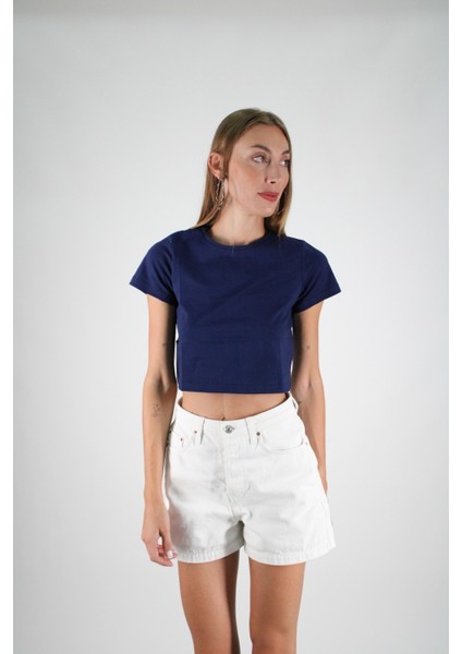Lacivert Kısa Kollu Crop Tshirt fiyatları