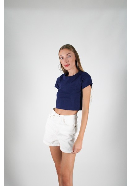Lacivert Kısa Kollu Crop Tshirt modelleri