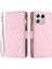 Xiaomi Için 13 Baskılı Eşkenar Dörtgen Desen Fermuar Cep Kasası Pu Deri Cüzdan Stand Telefon Kapağı Strap Ile-Pembe (Yurt Dışından) 1
