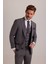 Erkek Gri Slim Fit Sivri Yaka Yelekli Takım Elbise 4