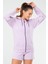 Lila Regular Fit Düz Pamuklu Kapüşonlu Tam Boy Fermuarlı Üçlü Kadın Şort Takım - SA2618 5
