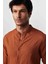 Slim Fit Dar Kalıp Uzun Kol Hakim Yaka Pamuklu Keten Efekt Kiremit Gömlek 1