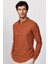 Slim Fit Dar Kalıp Uzun Kol Hakim Yaka Pamuklu Keten Efekt Kiremit Gömlek 2